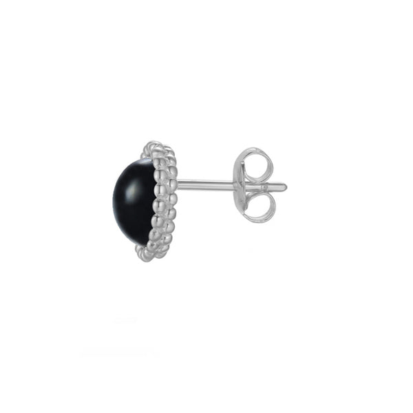 Silver Round Black Agate Beaded Earrings by Amore 9328SILBA side