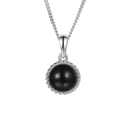 Silver Round Black Agate Beaded Necklace by Amore 9329BA