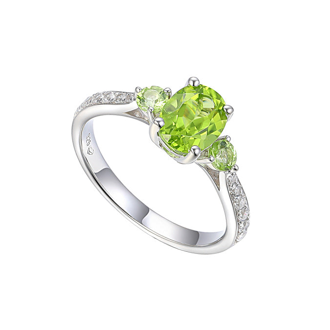 3 Stone Peridot & CZ Ring by Amore