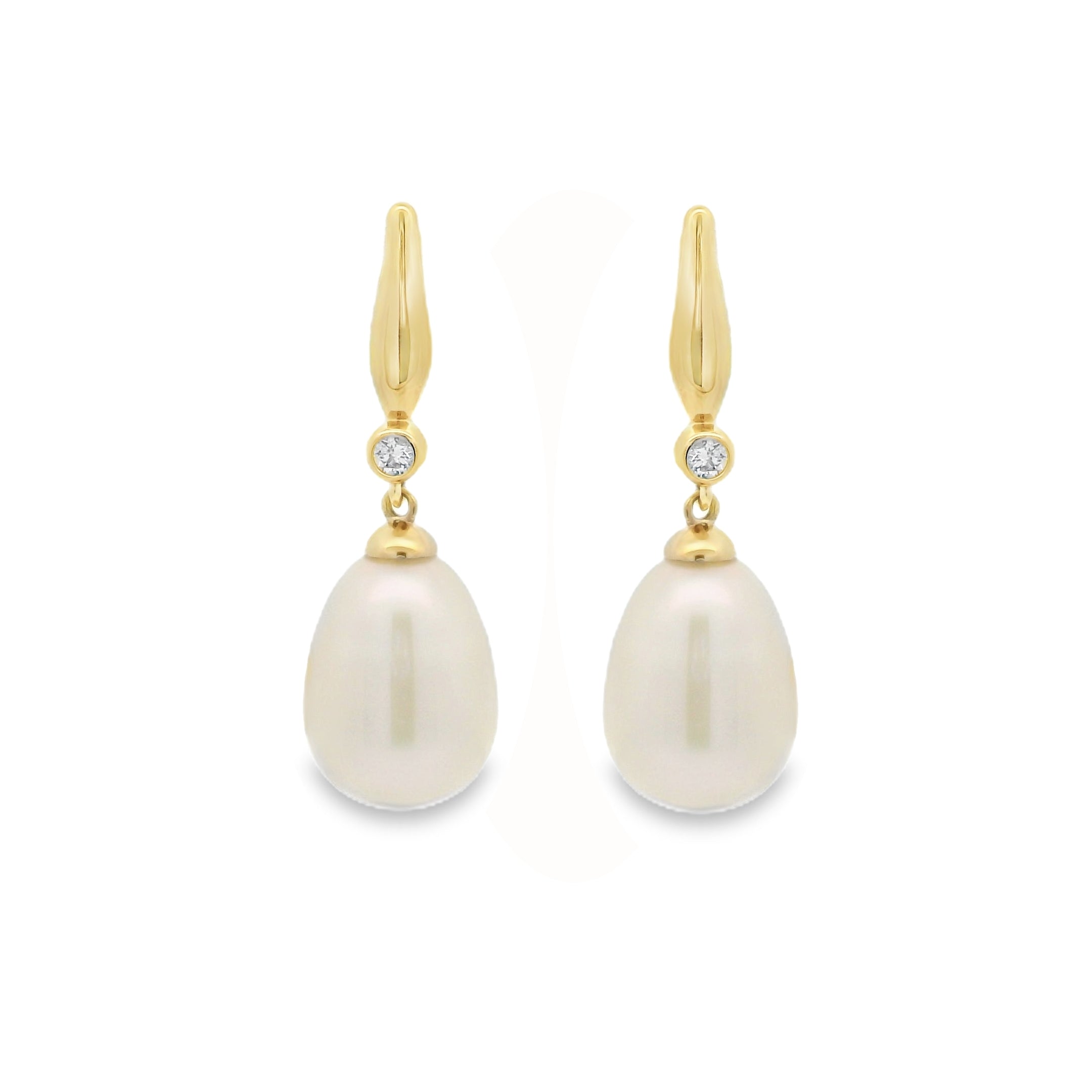 9ct Yellow Gold Pearl & Diamond Drop Earrings by Amore