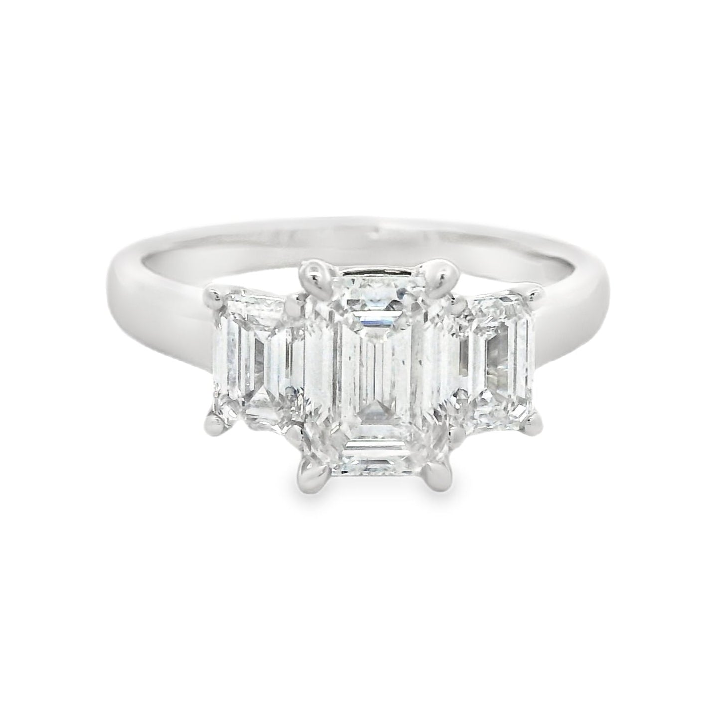 Platinum Trilogy Emerald Cut Lab Grown Diamond Engagement Ring 2.00ct