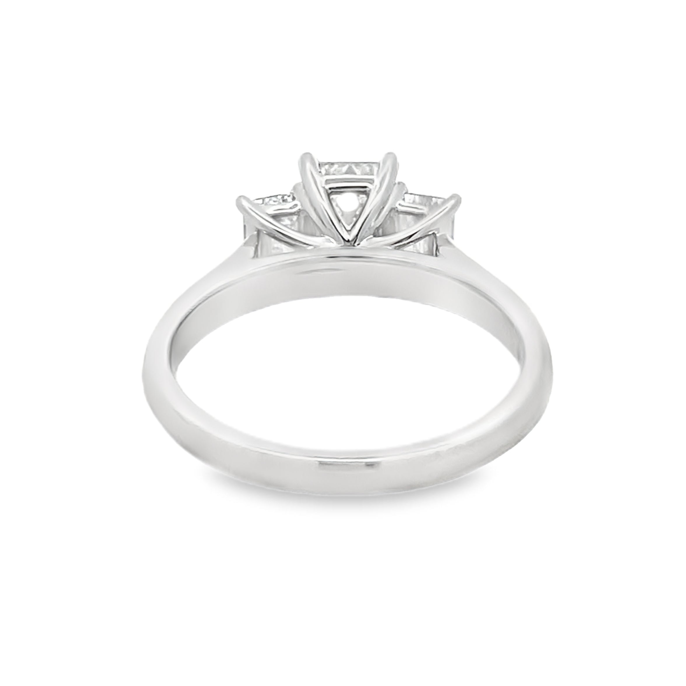 Platinum Trilogy Emerald Cut Lab Grown Diamond Engagement Ring 2.00ct rear