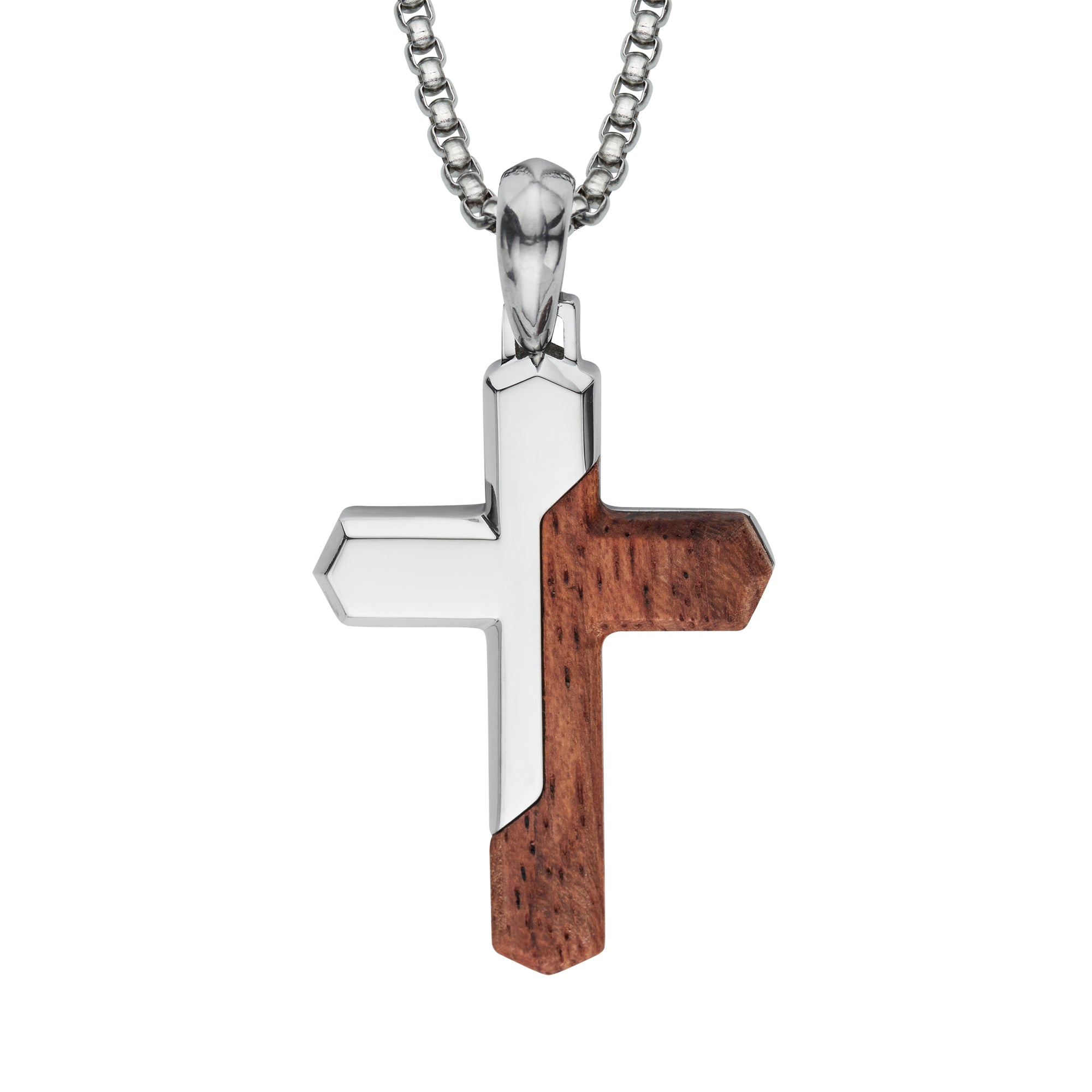 Unique & Co Men's Steel & Bubinga Wood Cross Necklace AN-179