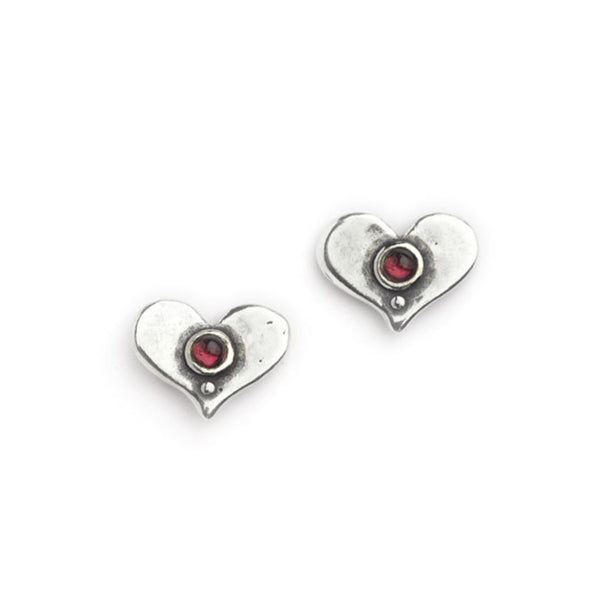 Aviv Silver Garnet Heart Earrings