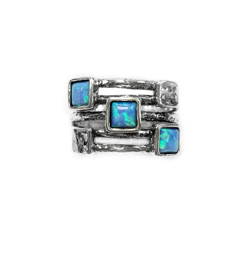 Aviv Silver Square Opals Ring
