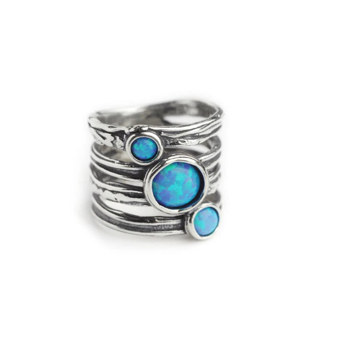 Aviv Silver Chunky 3 Opal Ring