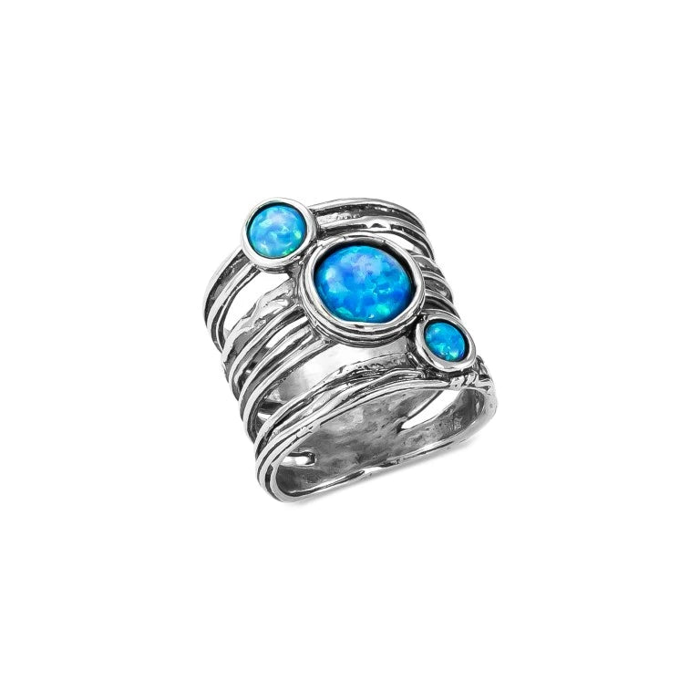 Aviv Silver Chunky 3 Opal Ring 