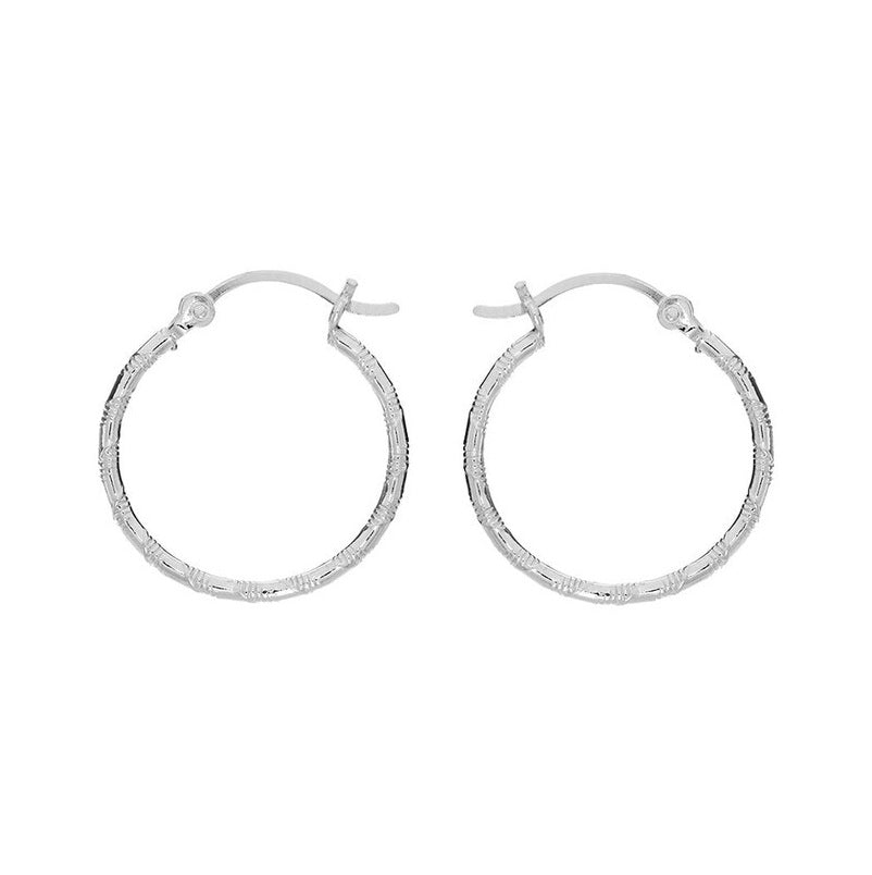Sterling Silver 15mm Swirl Pattern Hoop Earrings