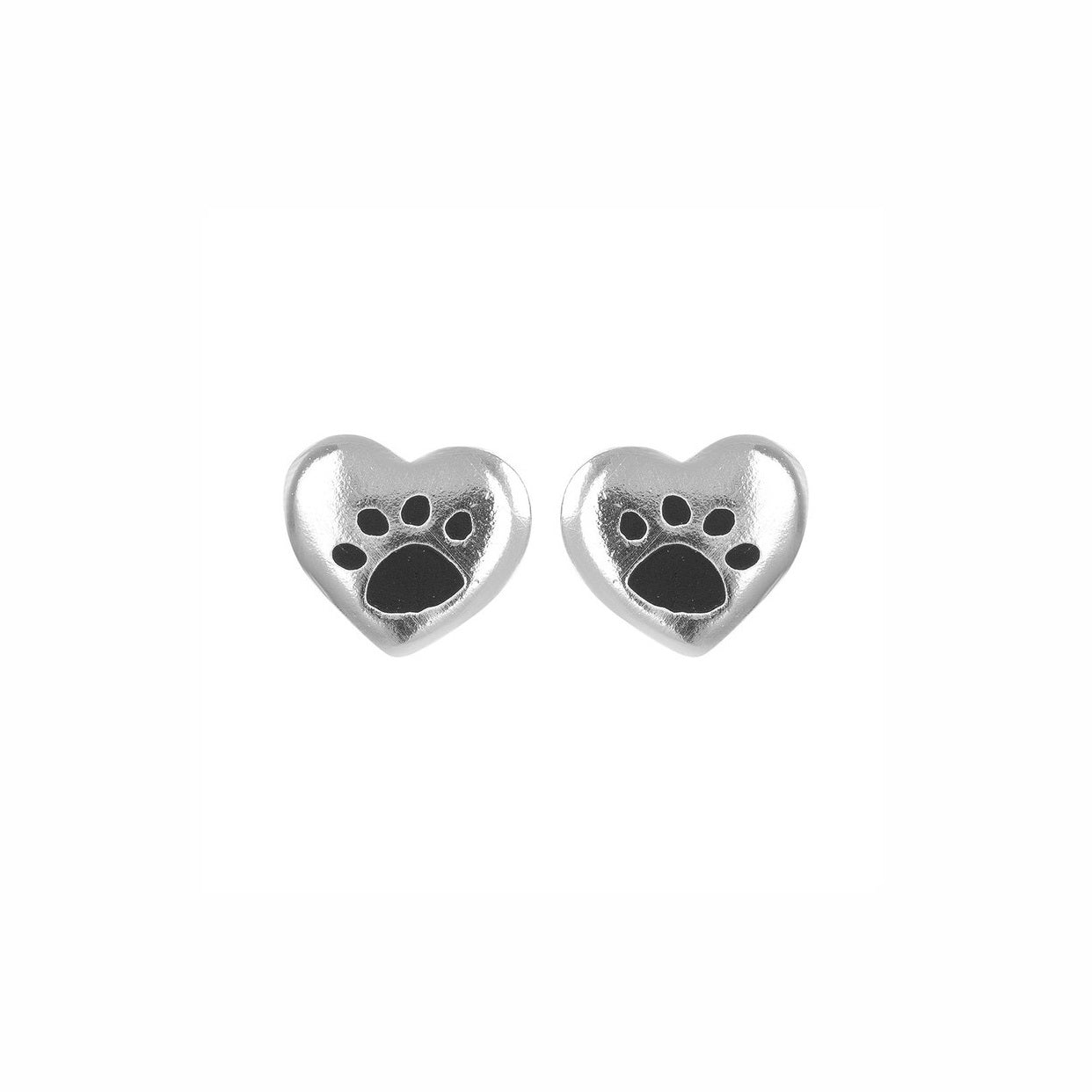 Sterling Silver Heart with Paw Stud Children's Earrings