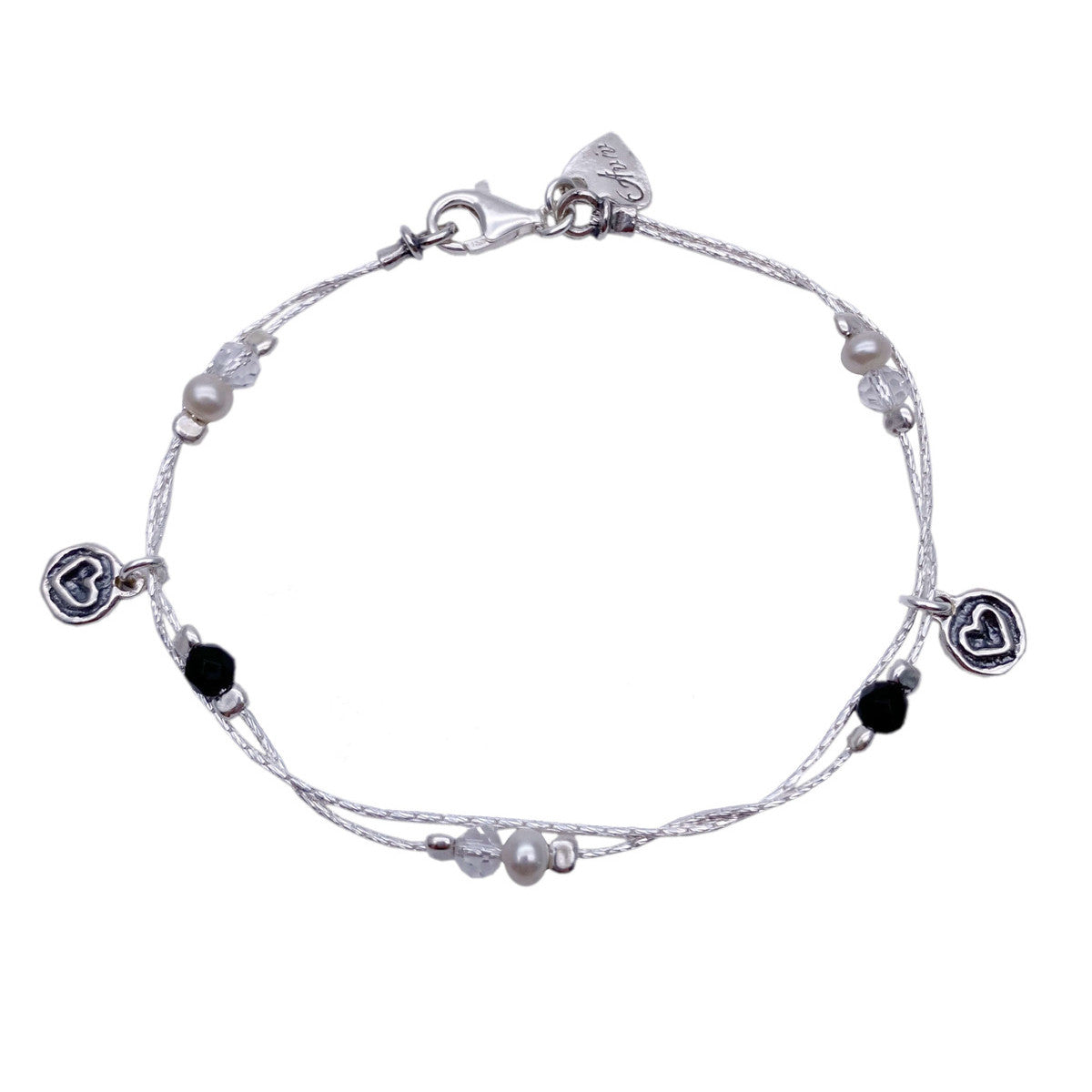 Aviv Silver Anklet with Onyx Beads A00034-ON