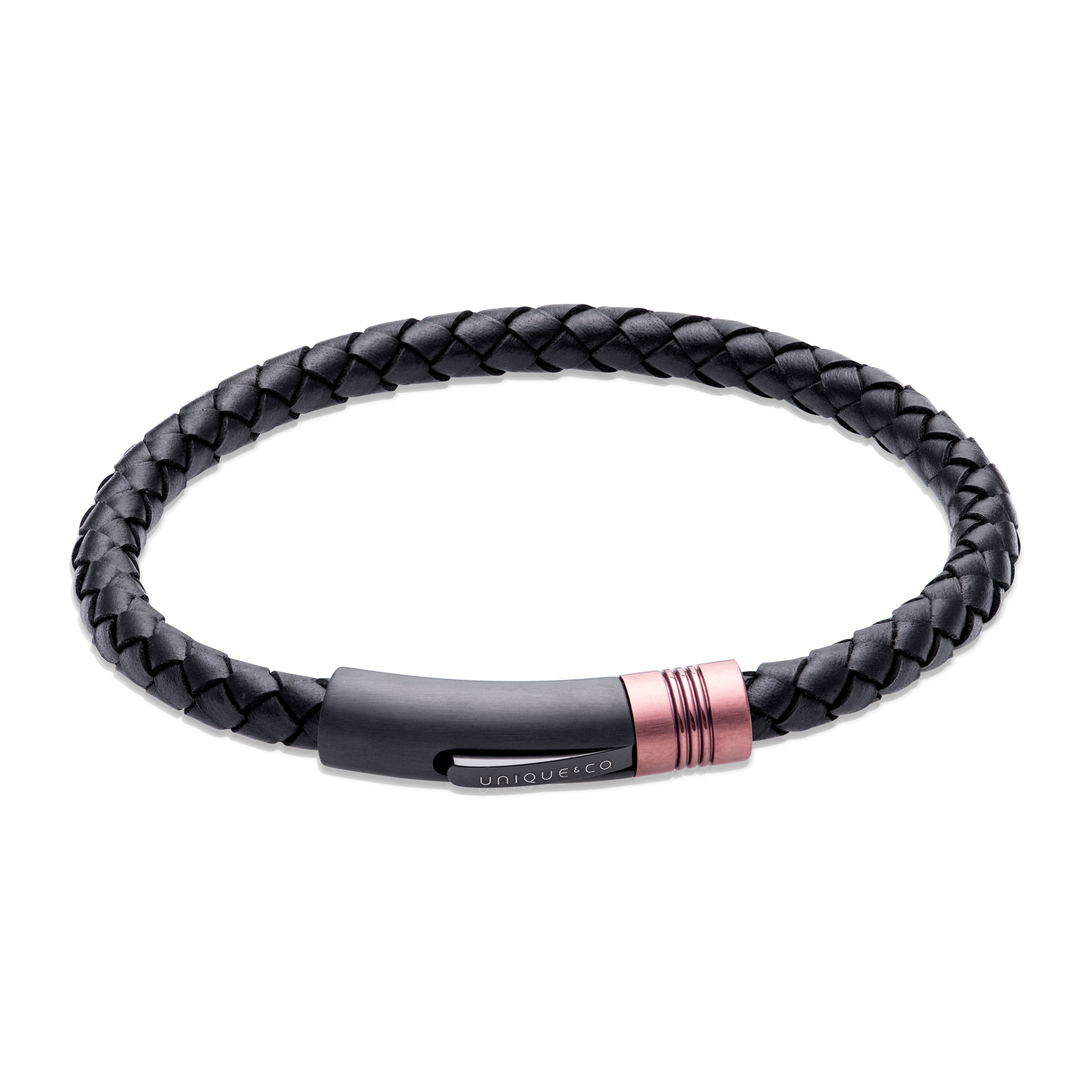 Unique & Co Men's Black Leather Bracelet B518ABL