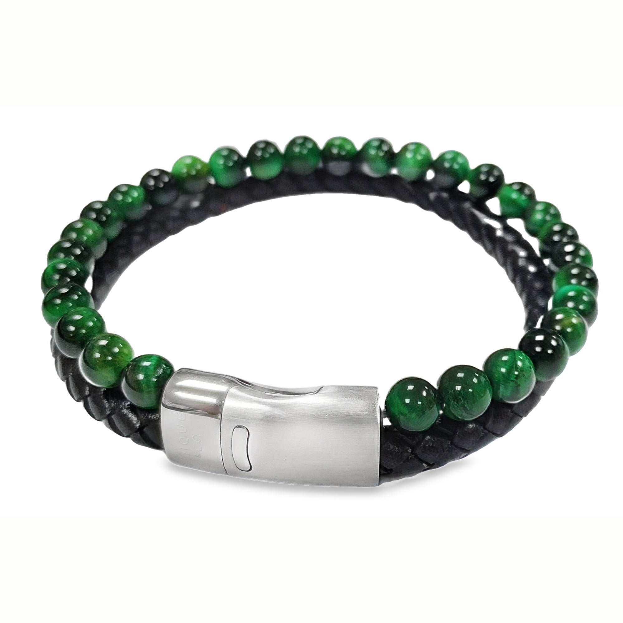 Unique & Co Men's Black Leather & Malachite Bracelet B525GR