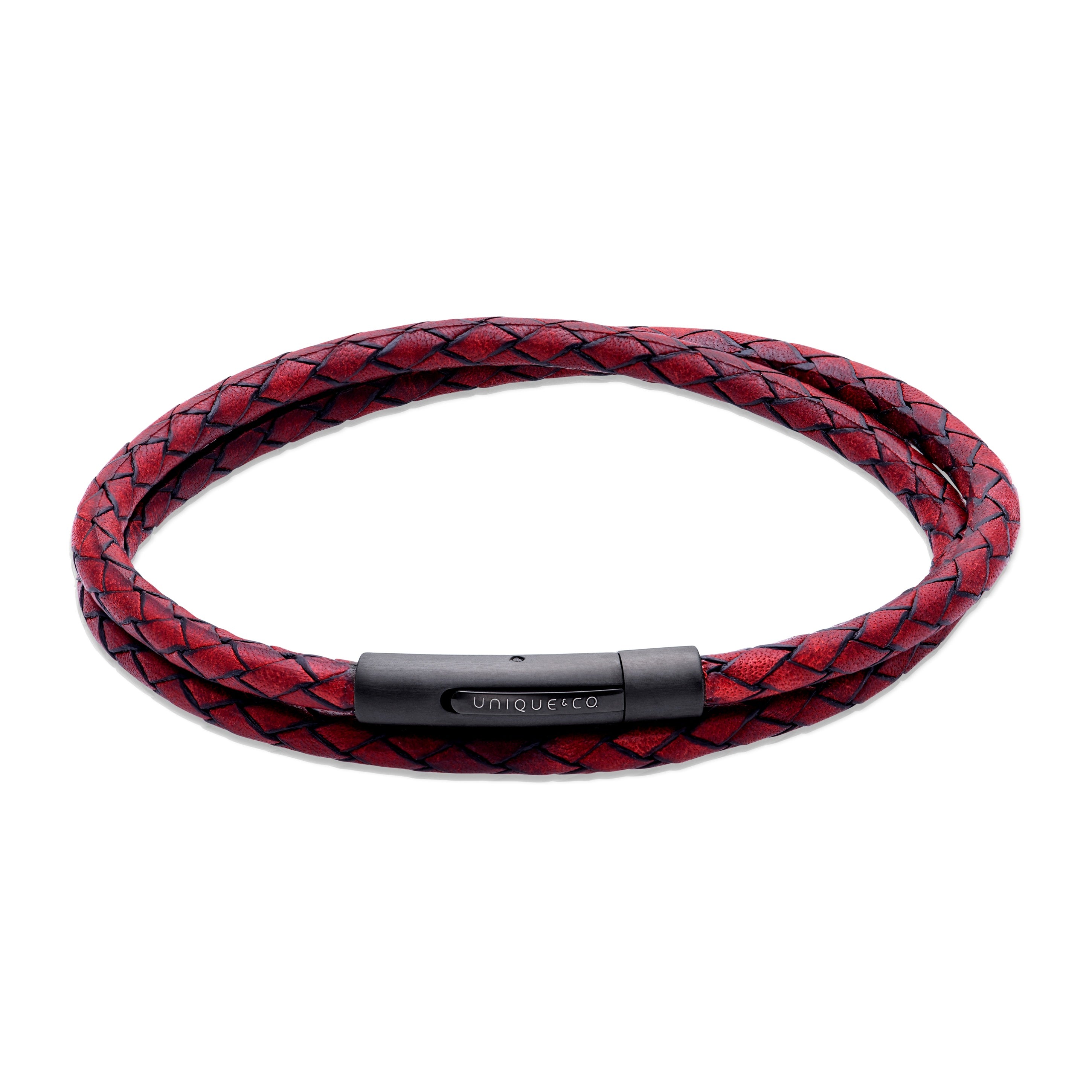 Unique & Co Men's Double Red Leather Bracelet B527ARE