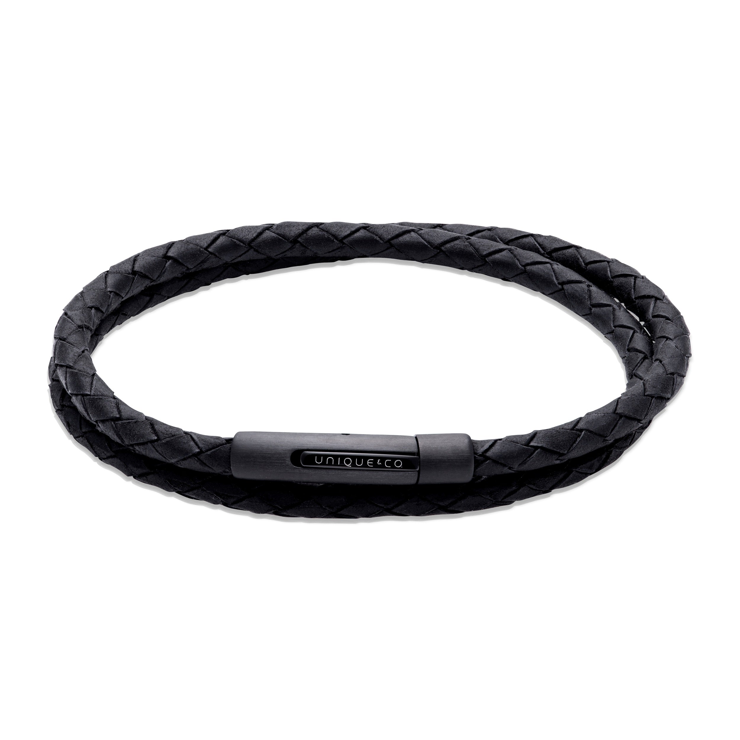 Unique & Co Men's Double Black Leather Bracelet B527BL