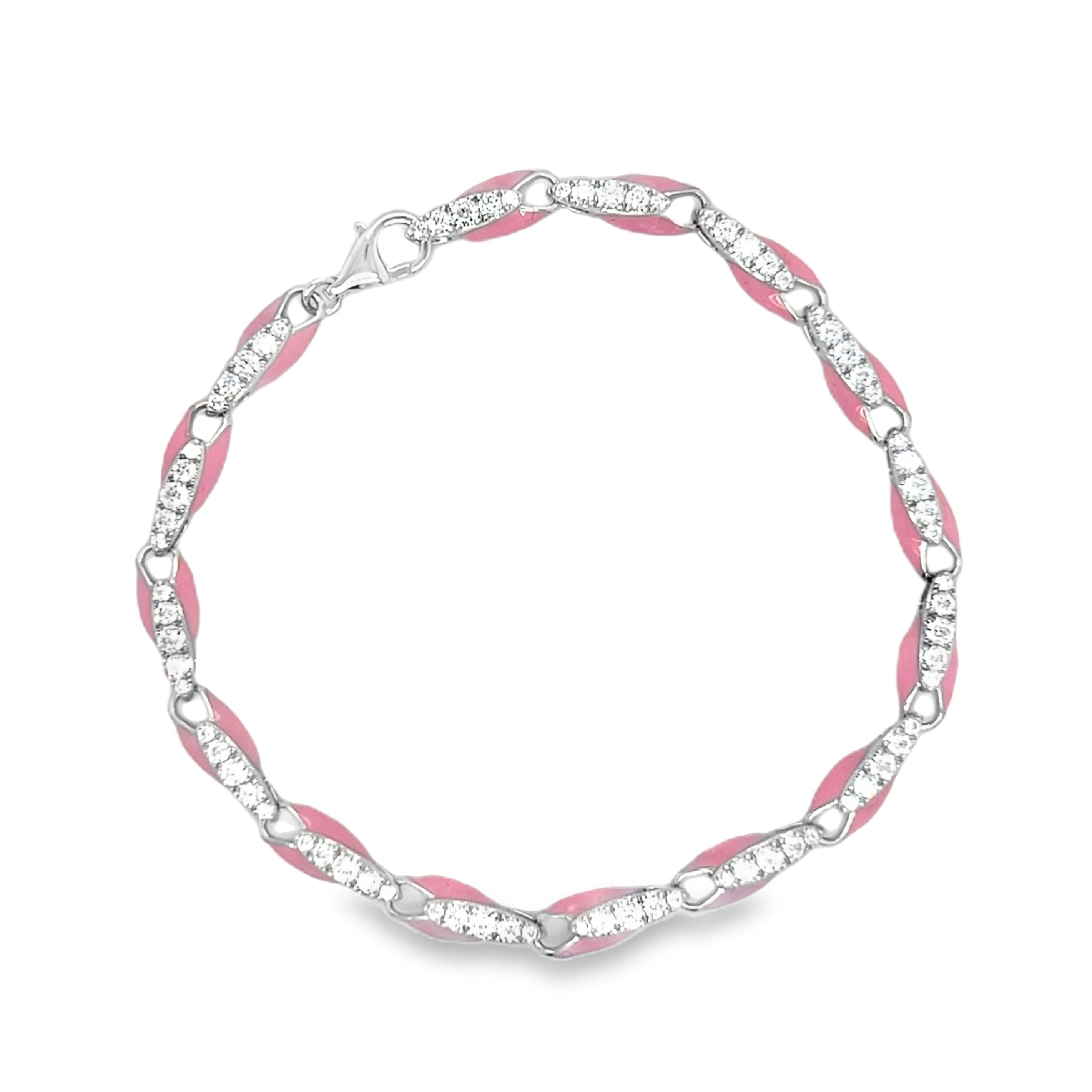 Sterling Silver CZ Pink Enamel Bracelet