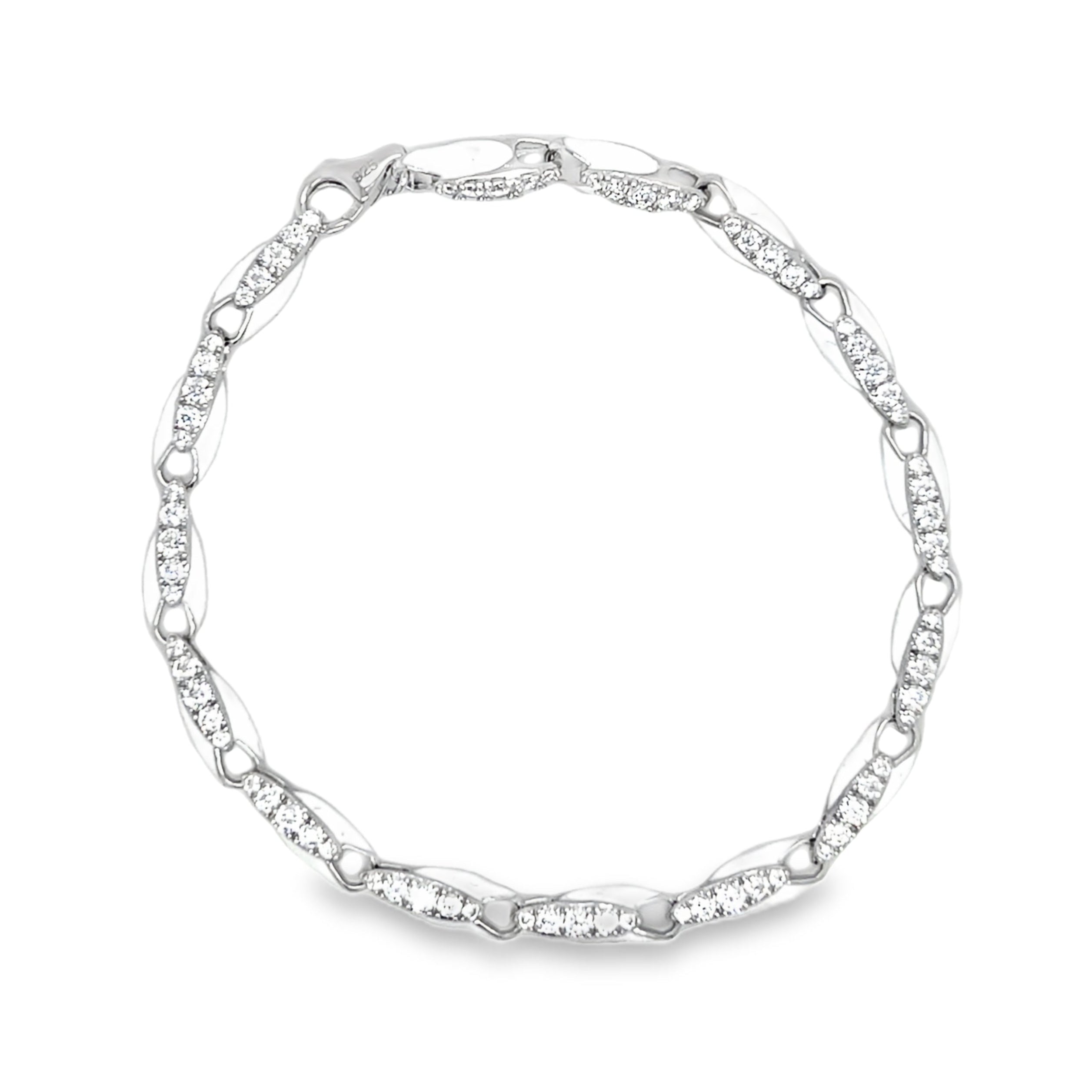 Sterling Silver CZ White Enamel Bracelet
