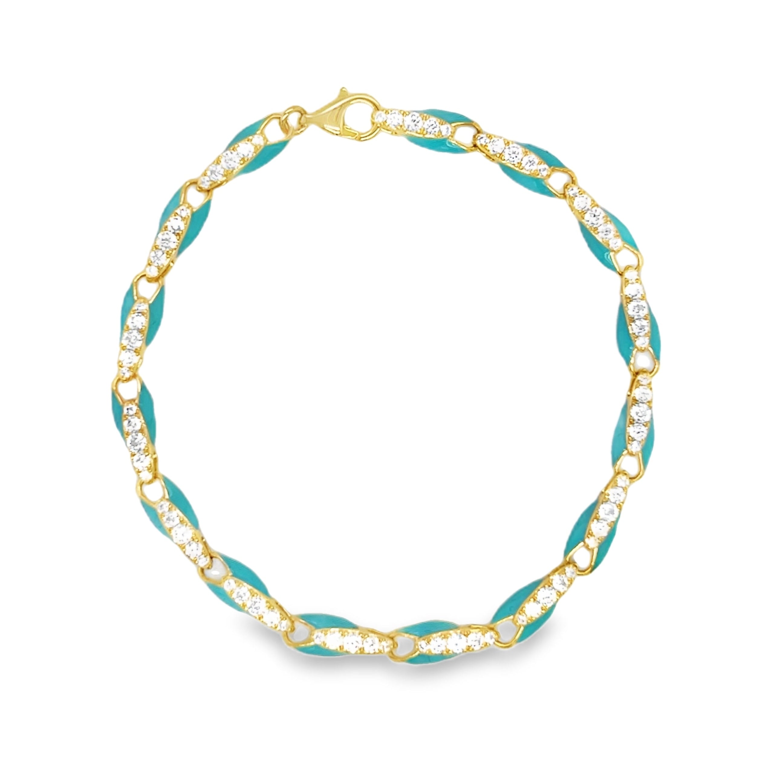 Sterling Silver Gold Plate CZ Enamel Bracelet