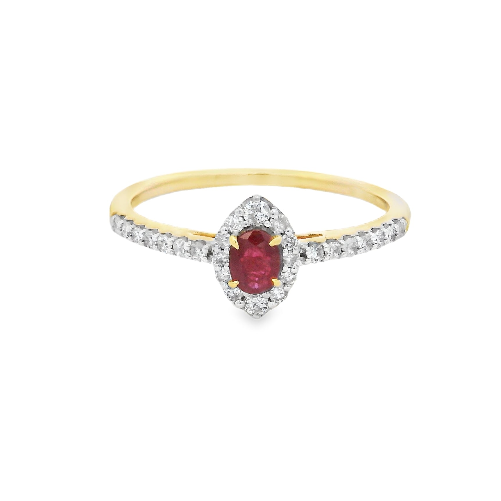 Ruby & Diamond Marquise Halo Ring 14ct Gold