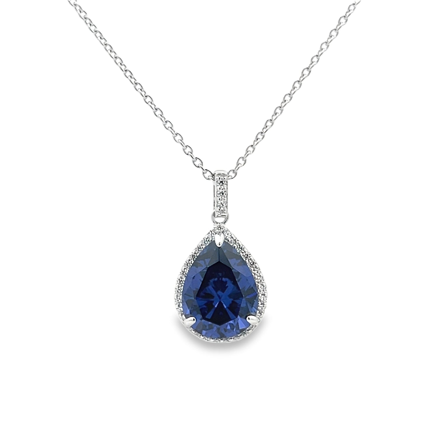 Sterling Silver Tanzanite Blue CZ Pear Pendant