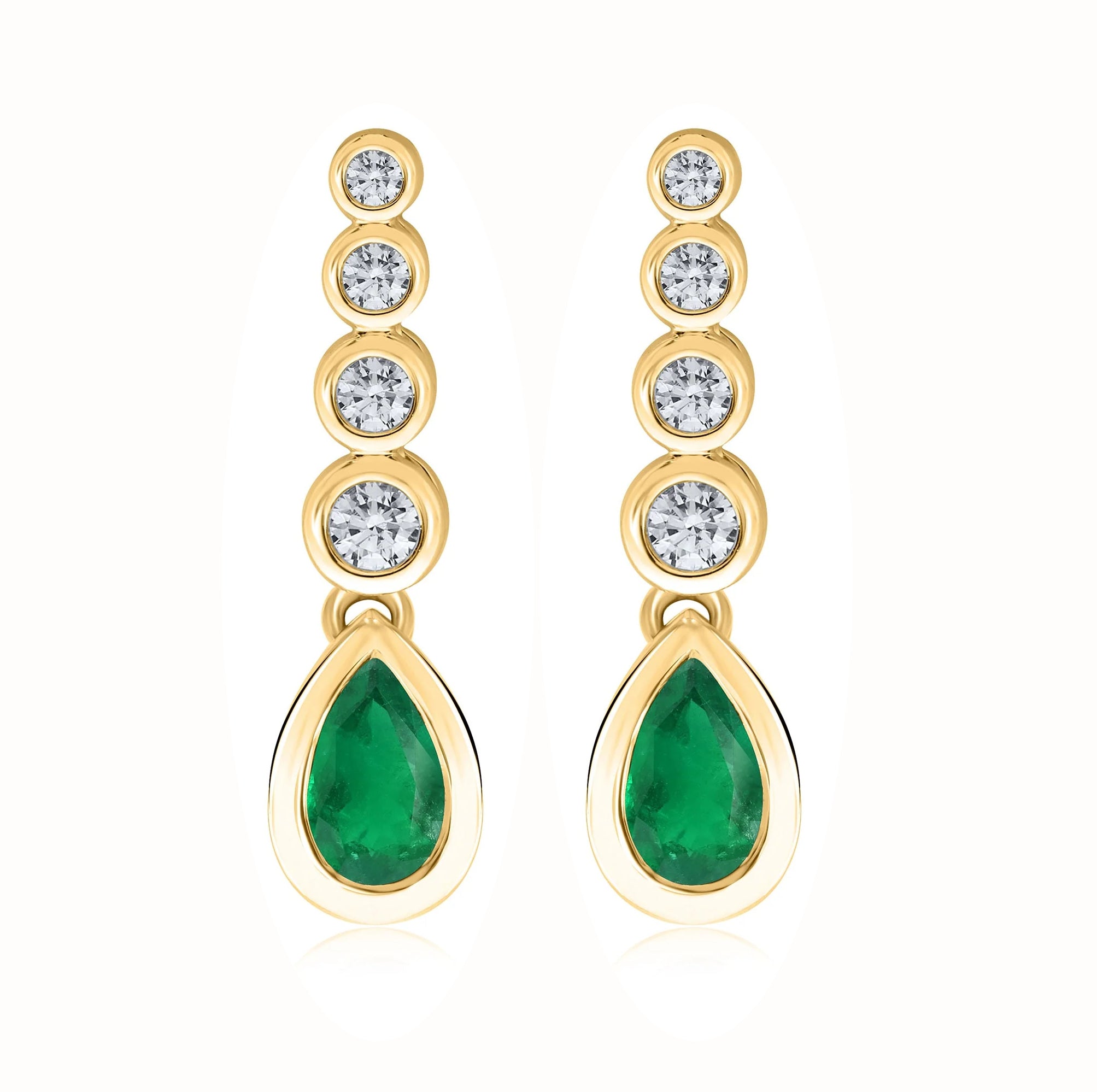 9ct Yellow Gold Emerald & Diamond Drop Earrings