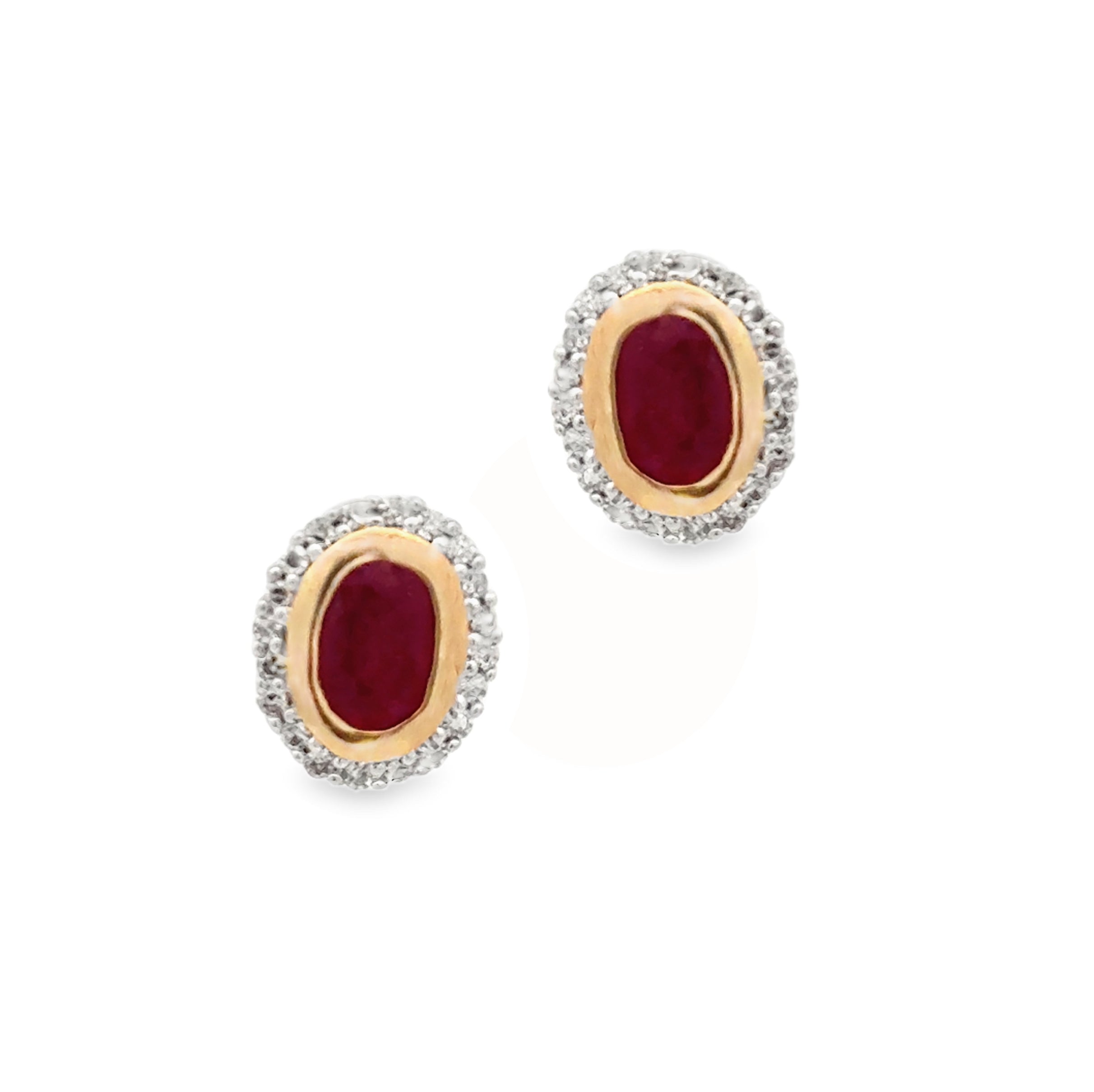 9ct Gold Ruby & Diamond Cluster Stud Earrings