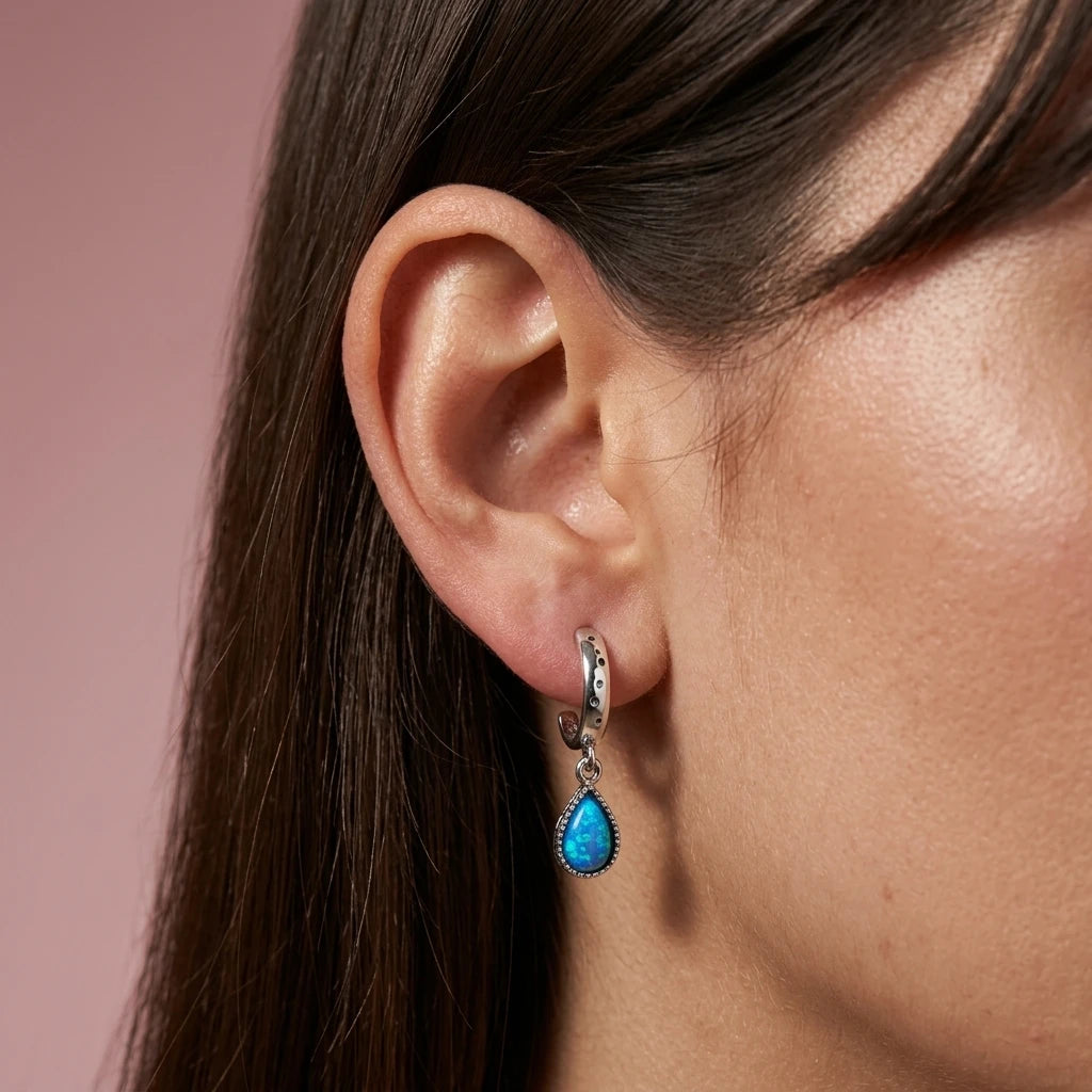 Aviv Silver Opal Teardrop Hoop Earrings