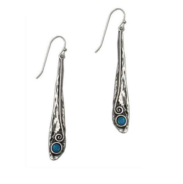 Aviv Silver Hammered Drop Opal Earrings