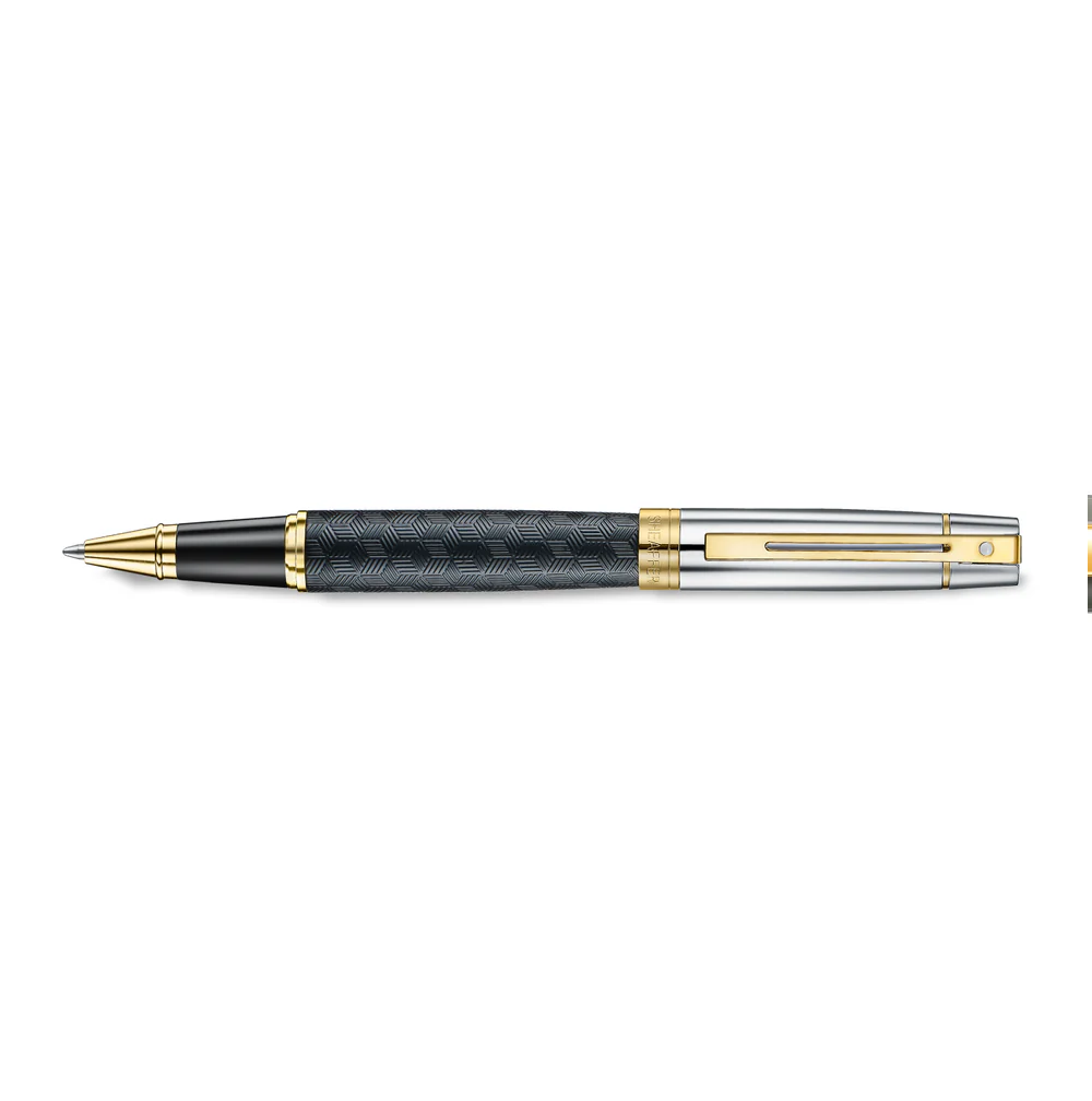 Sheaffer Series 300 Engraved Black Rollerball Pen with Chrome Cap and Gold Trims