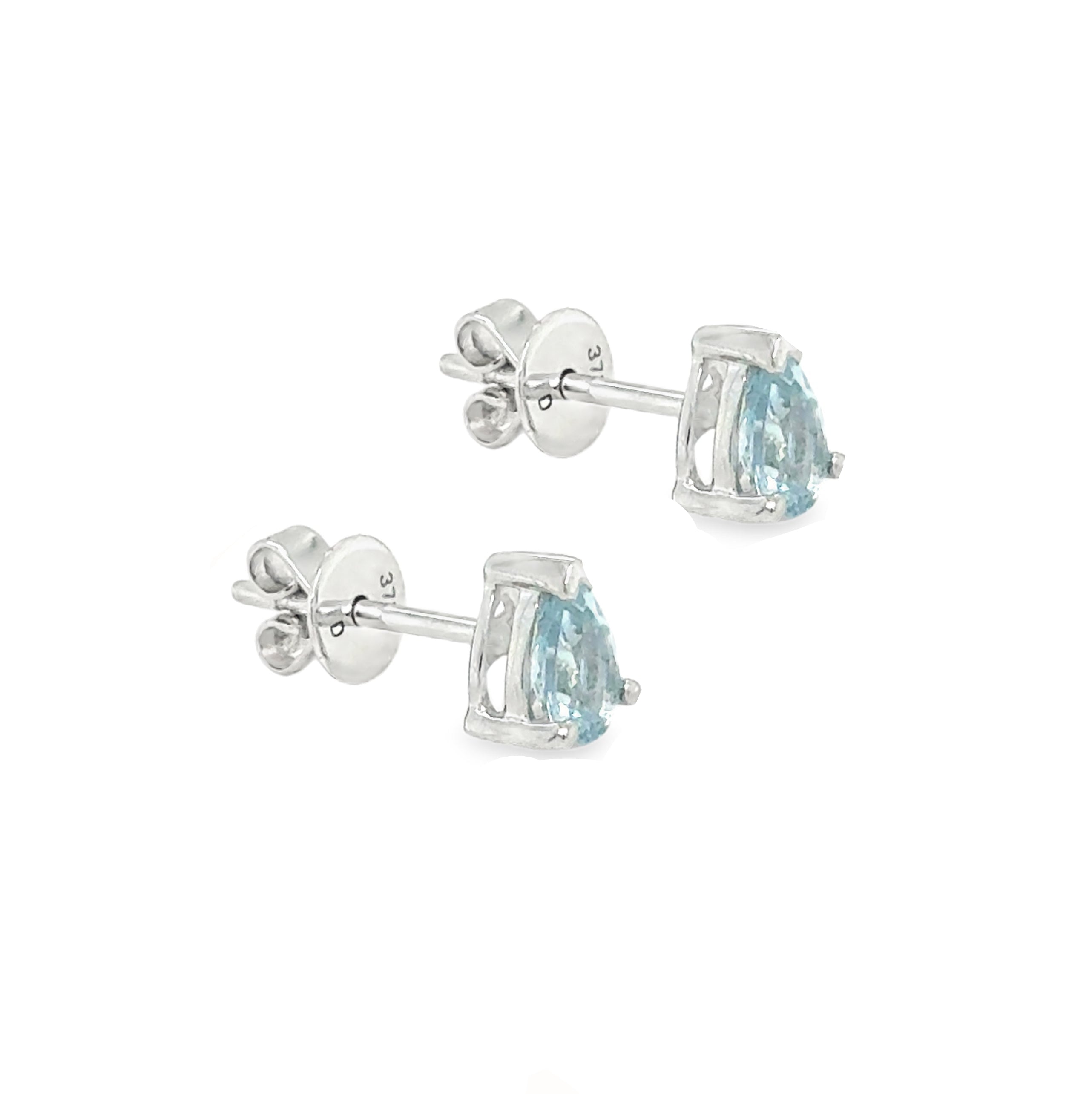 9ct White Gold Pear Shaped Aquamarine Earrings side