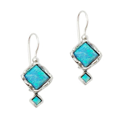 Aviv Silver Double Square Opal Hook Earrings