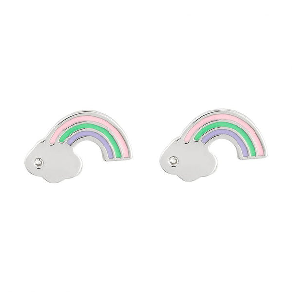 D for Diamond Recycled Silver Rainbow Stud Earrings With Enamel And Diamond E6157