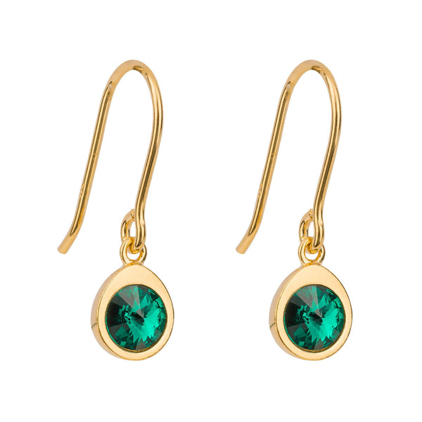 Silver Gold Plated Green Crystal Drop Earring