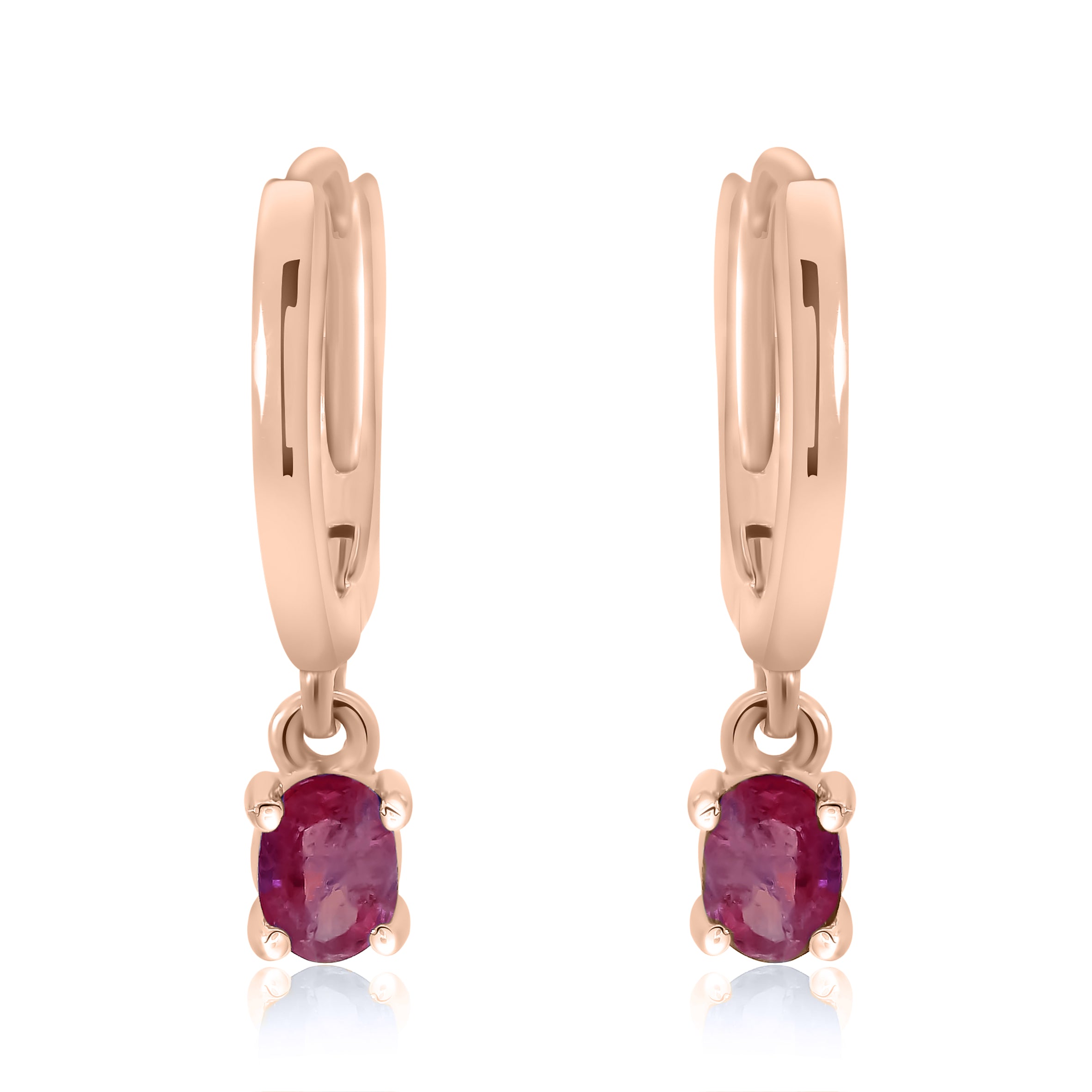 9ct Gold Ruby Drop Huggy Hoop Earring