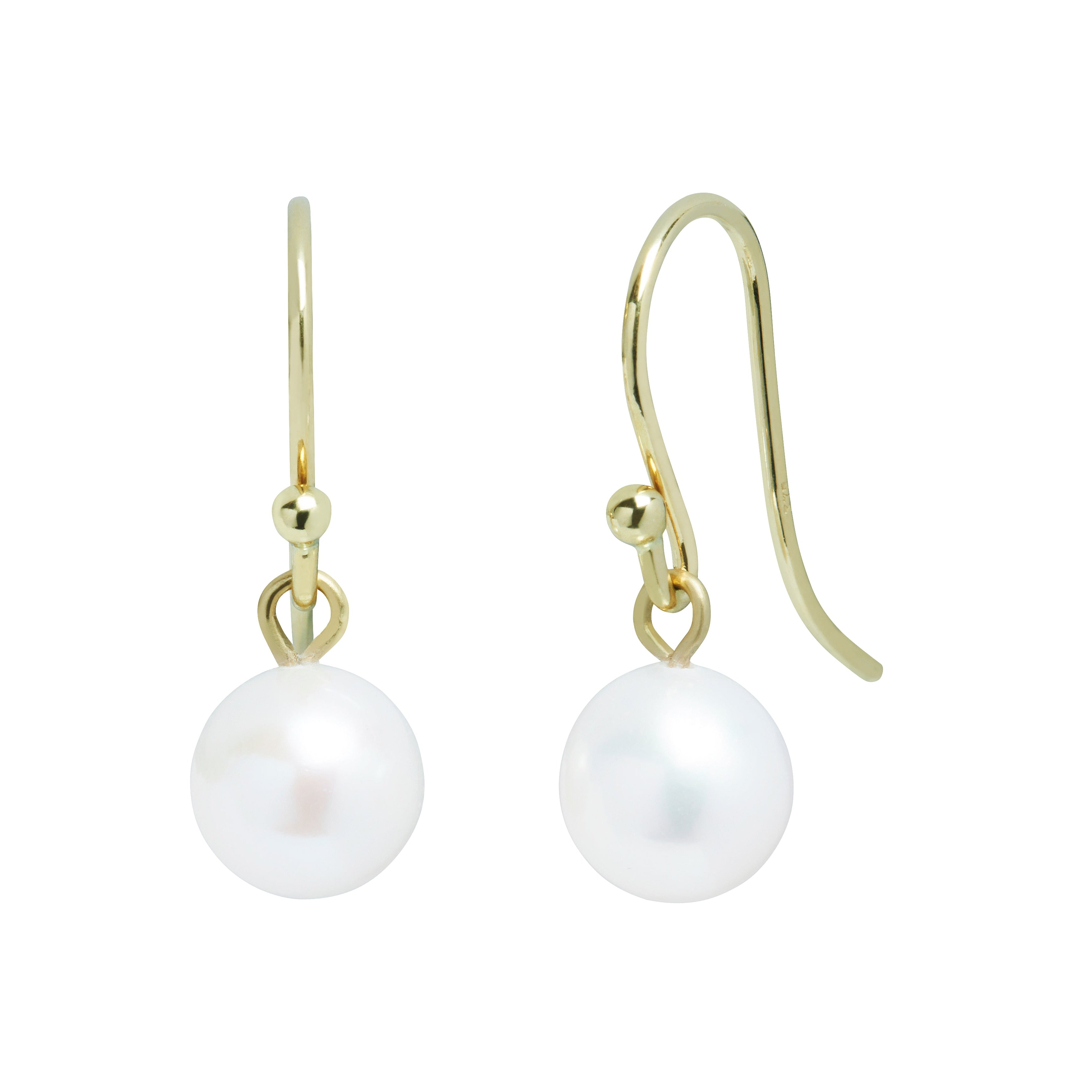 9ct Gold Pearl Hook Drop Earrings