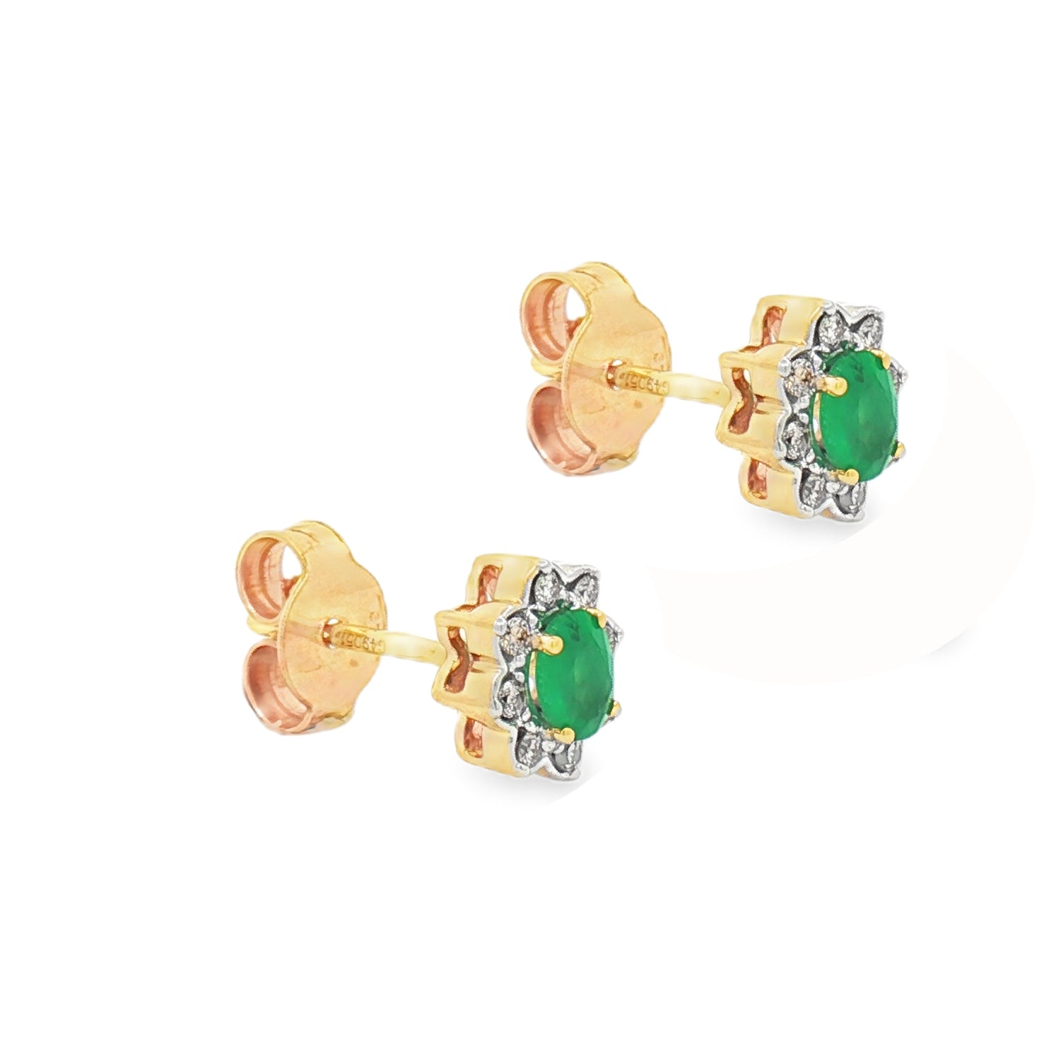 9ct Yellow Gold Emerald & Diamond Oval Cluster Earrings side