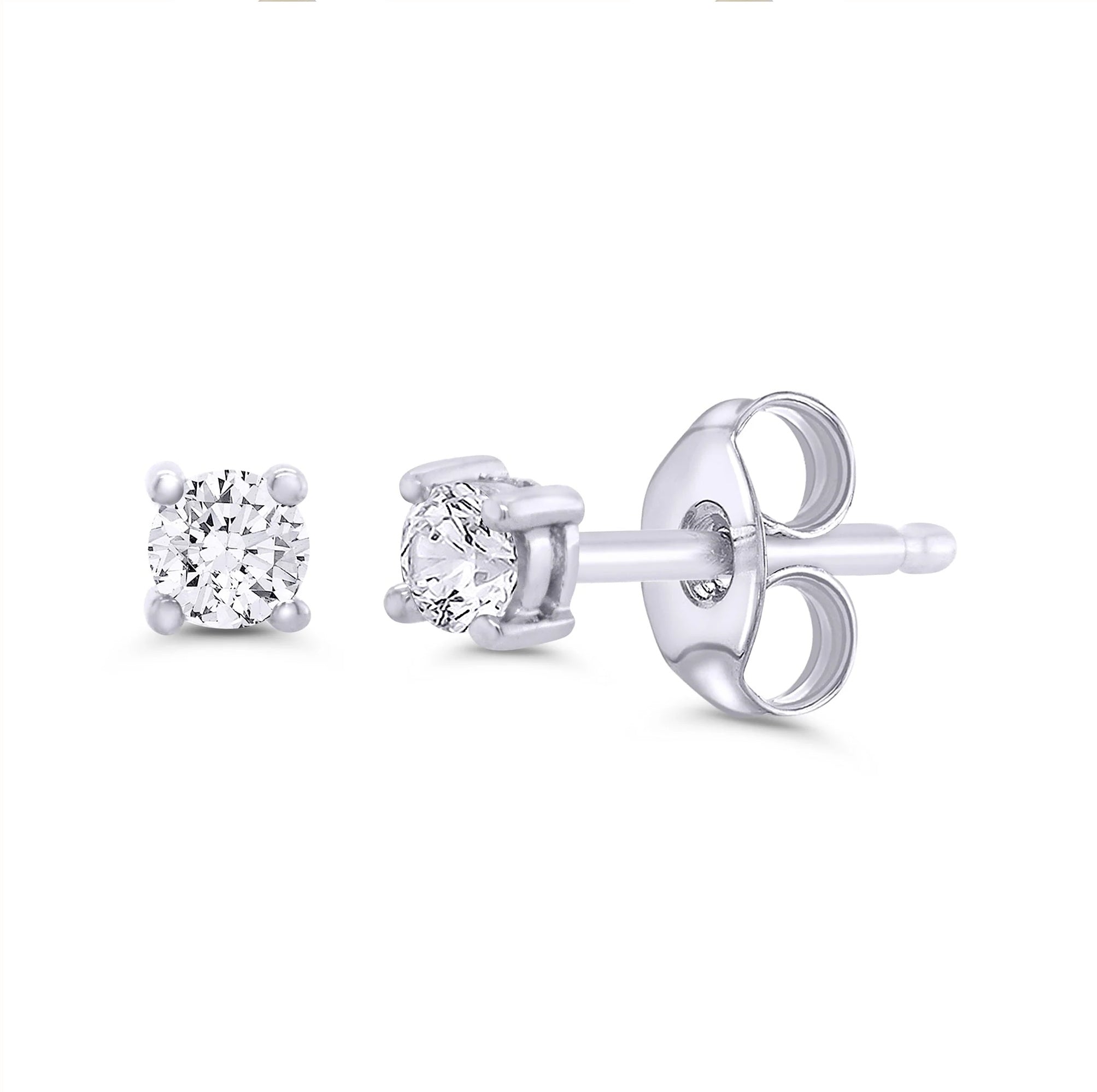 Diamond Solitaire Stud Earrings 9ct White Gold 0.15ct SIDE