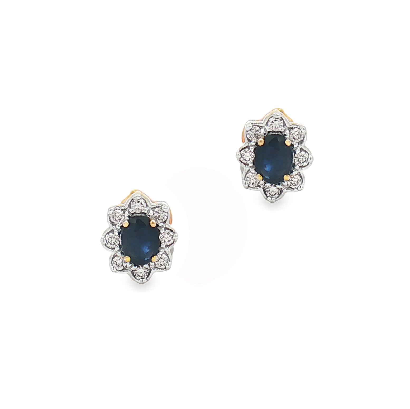 9ct Yellow Gold Sapphire & Diamond Oval Cluster Earrings