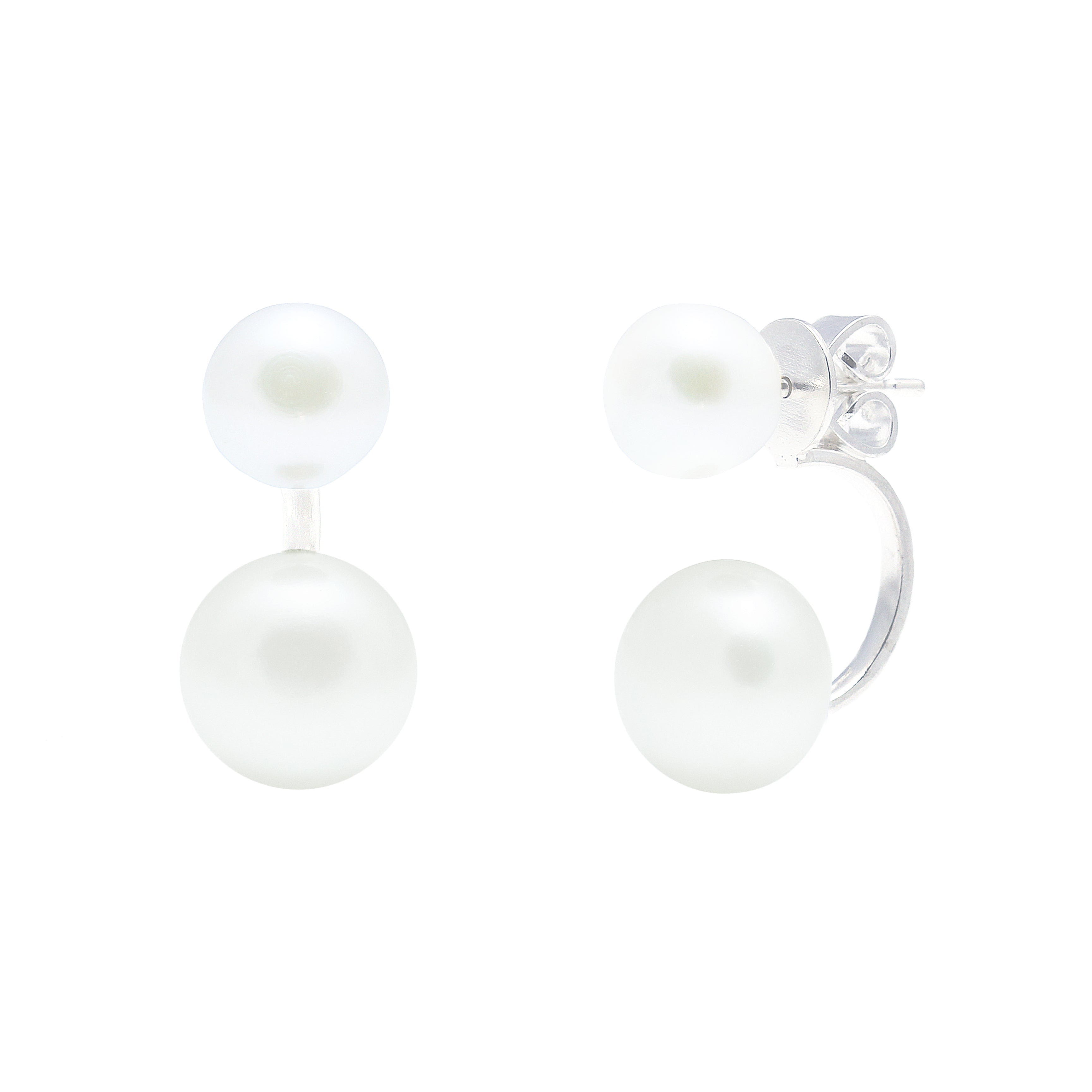 Sterling Silver C- Shaped White Pearl Drop Earrings