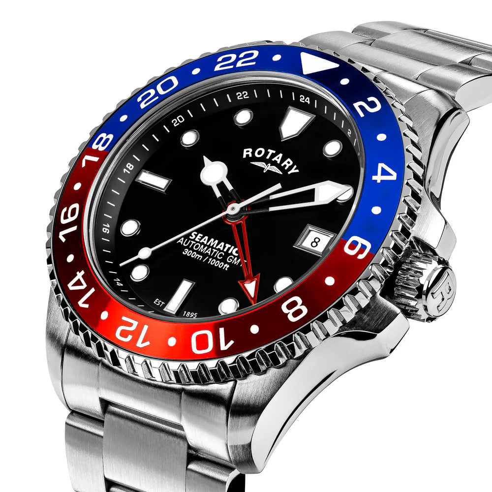 Rotary Seamatic 300 GMT Men's Automatic Bracelet Watch GB04378/95 SIDE