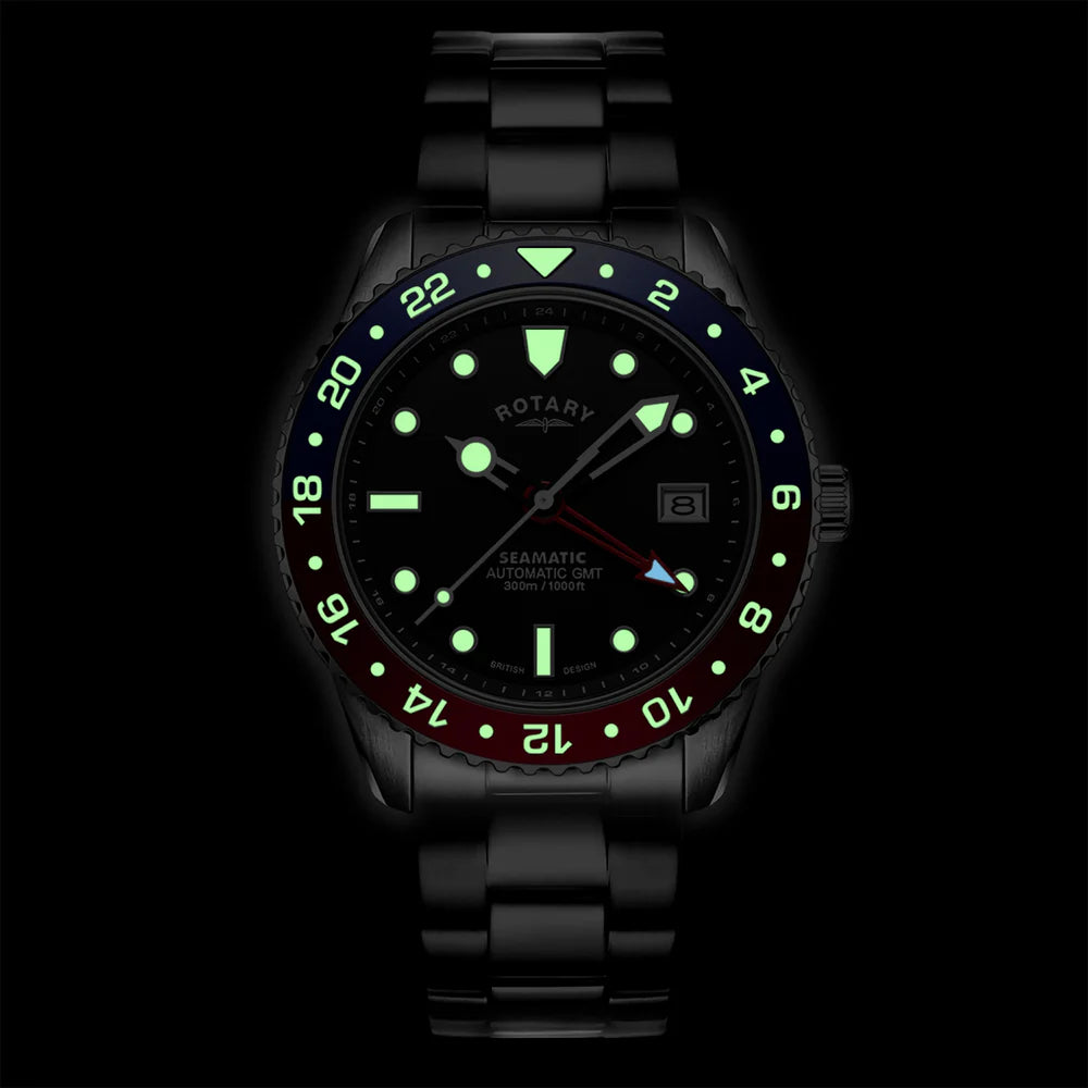 Rotary Seamatic 300 GMT Men's Automatic Bracelet Watch GB04378/95 NIGHT