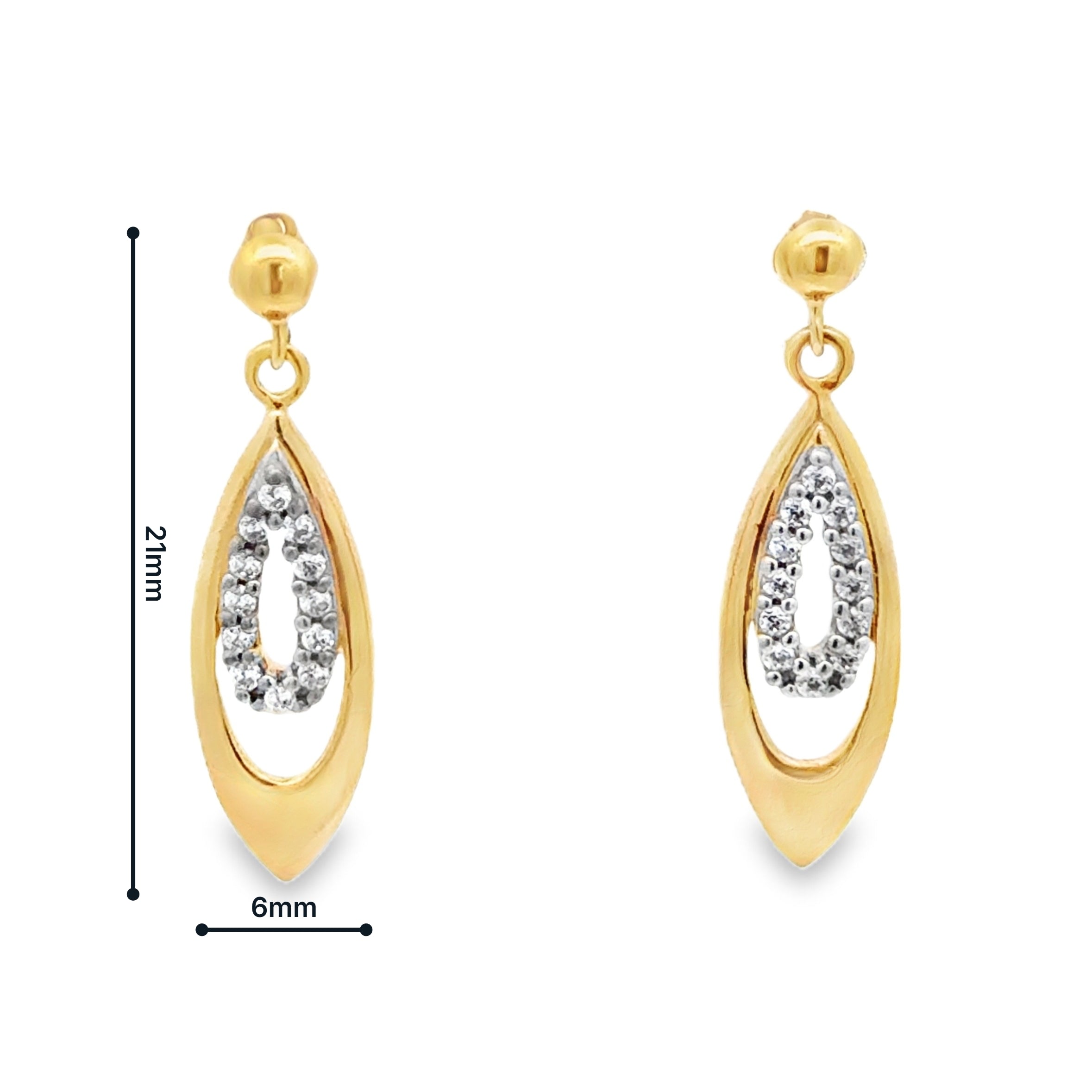 9ct Gold Cubic Zirconia Drop Earrings MEASUREMENTS