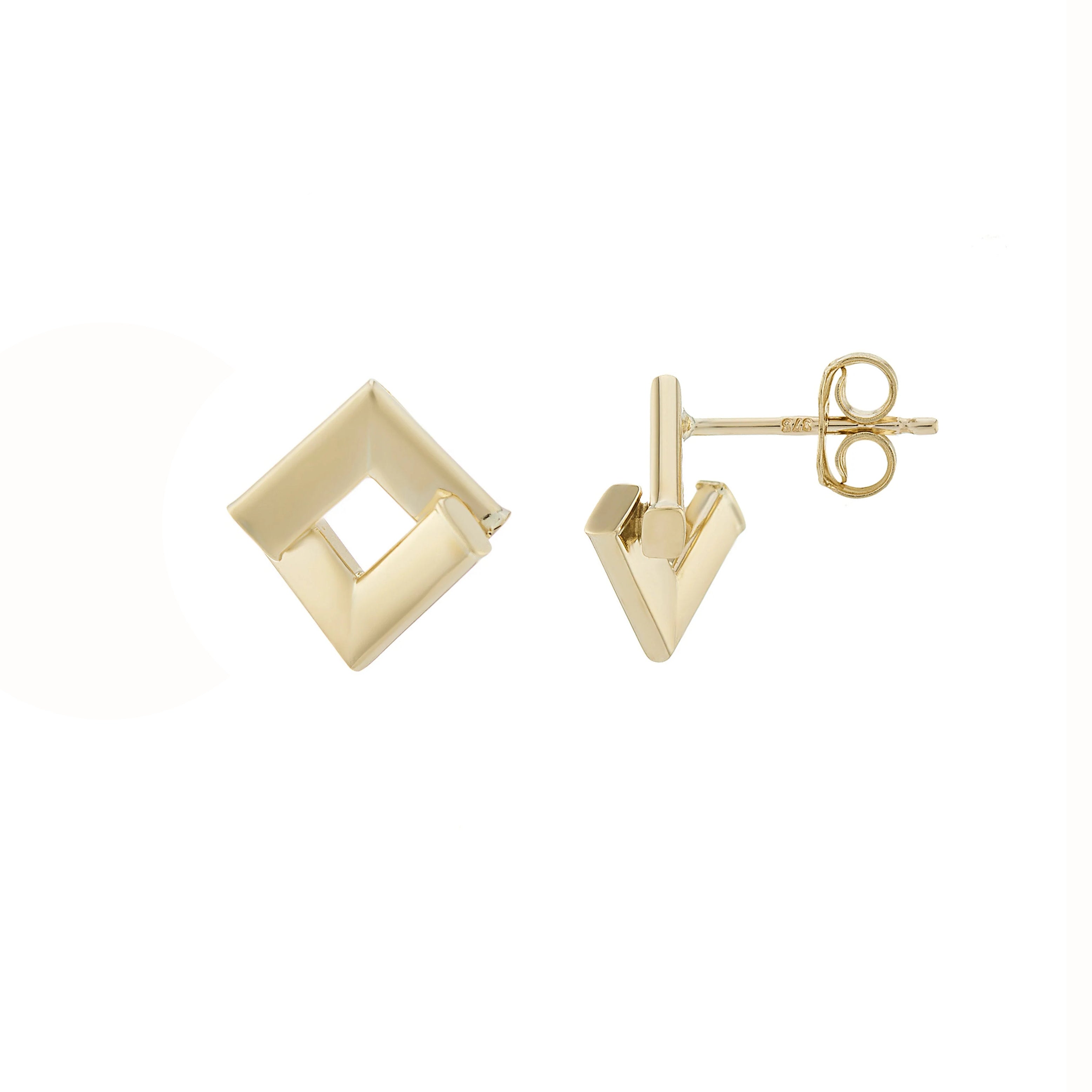 9ct Gold Diamond Shaped Stud Earrings SIDE