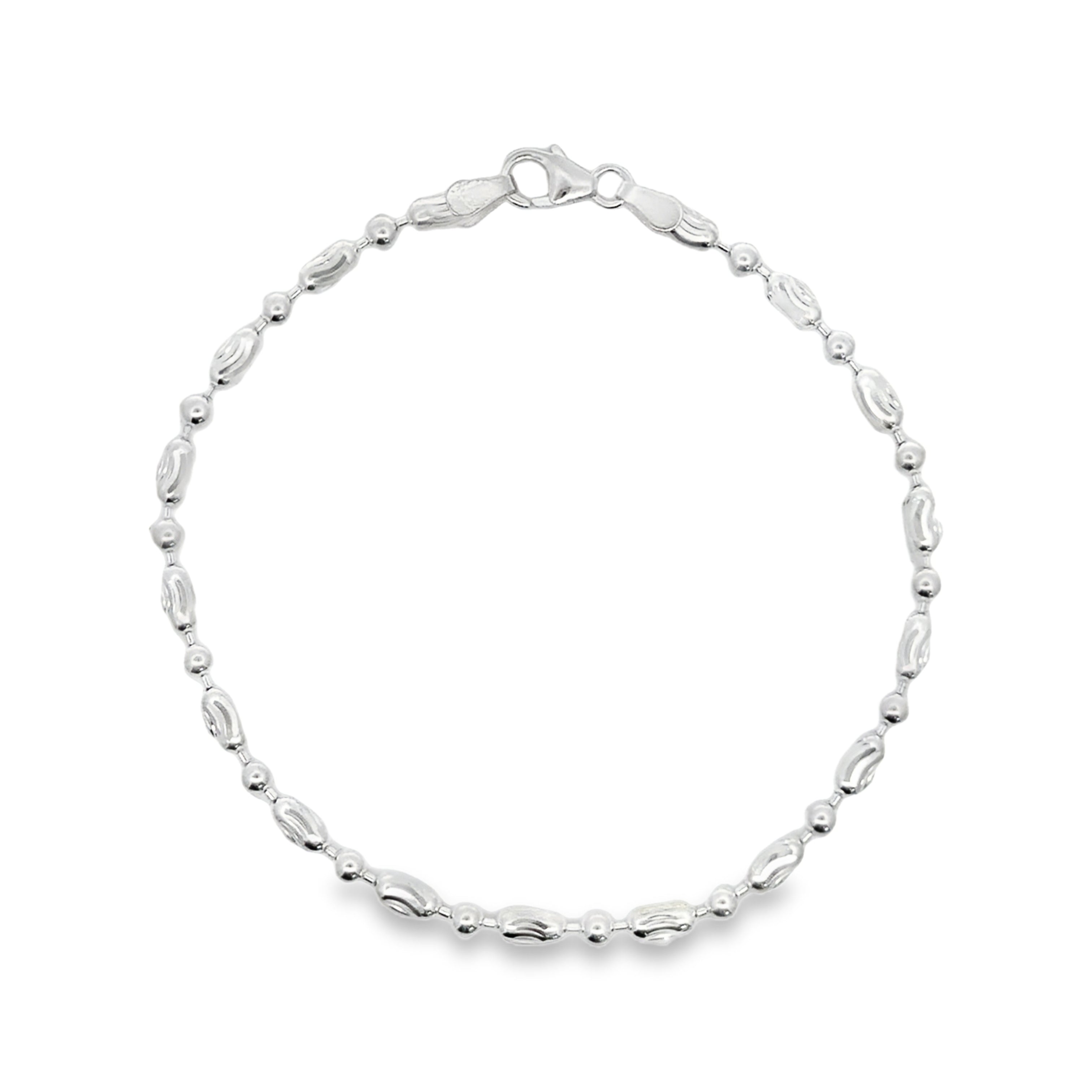 Silver Oval Diamond Cut Bead Link Bracelet