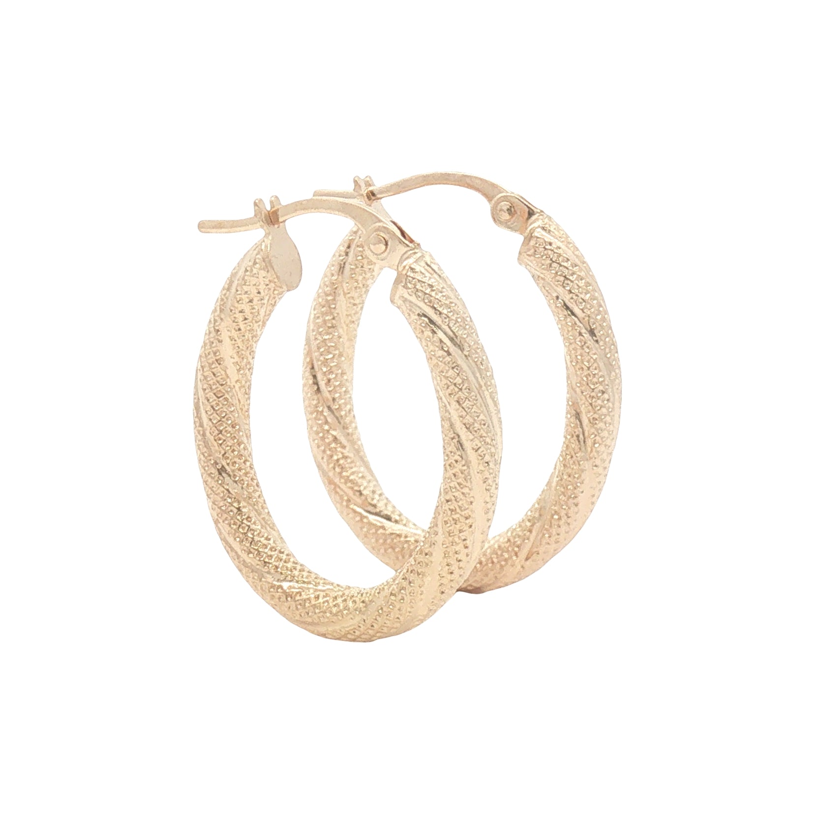 9ct Gold Textured Oval Hoop Earrings