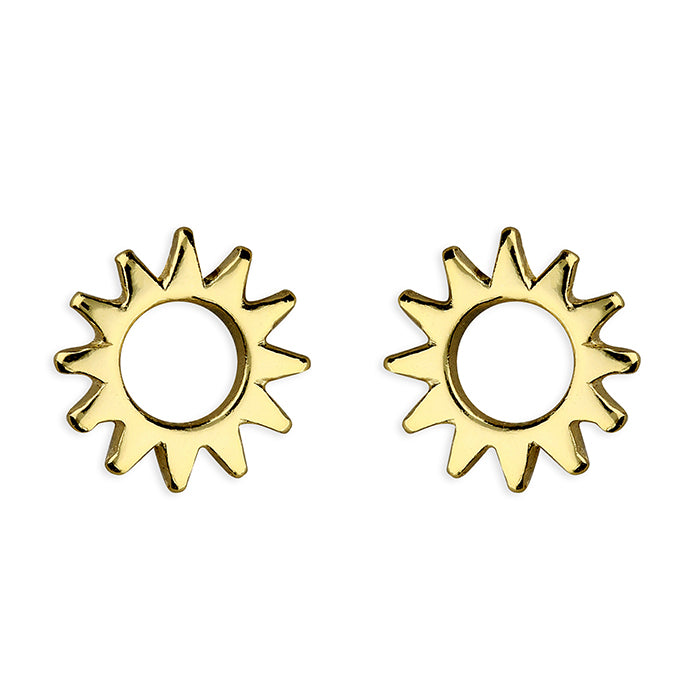 Sterling Silver Gold Plated Open Sunshine Stud Earrings