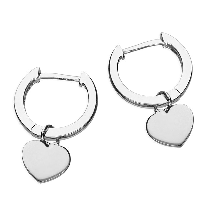 Sterling Silver Small Huggie Hoop Heart Drop Earrings
