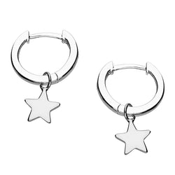 Sterling Silver Small Huggie Hoop Star Drop Earrings H2901/S