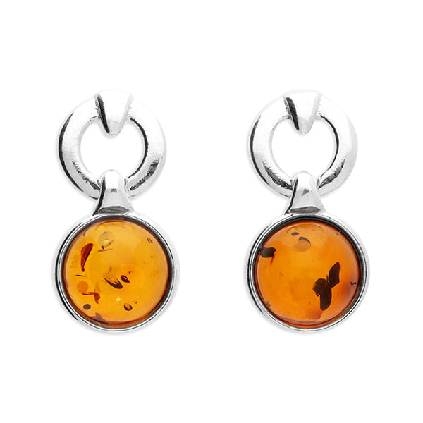 Sterling Silver Amber Round Drop Earrings