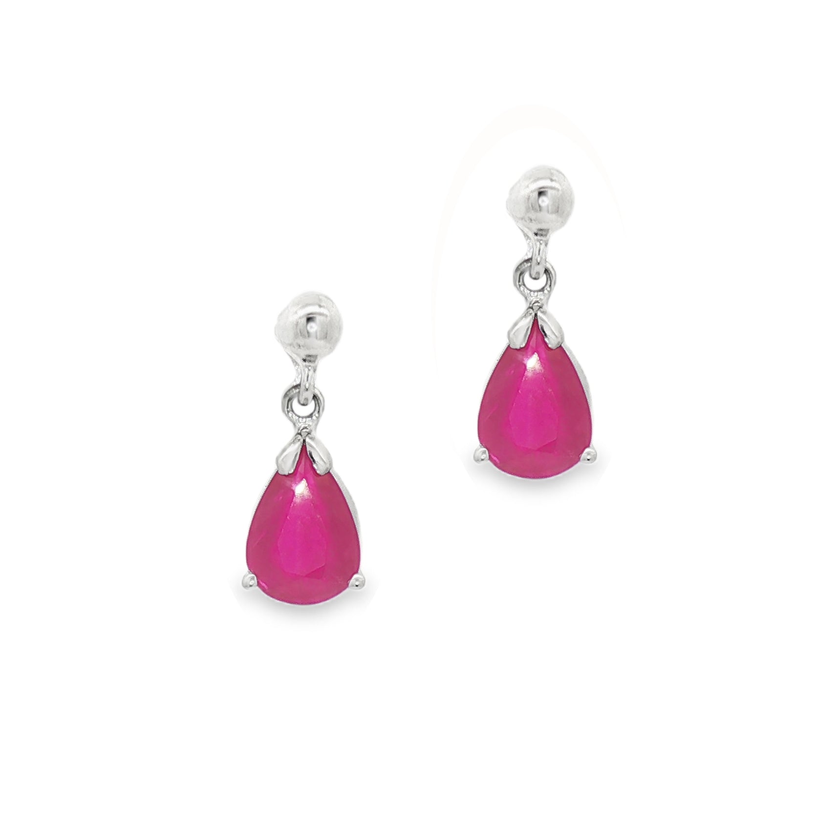 9ct White Gold Ruby Drop Earrings