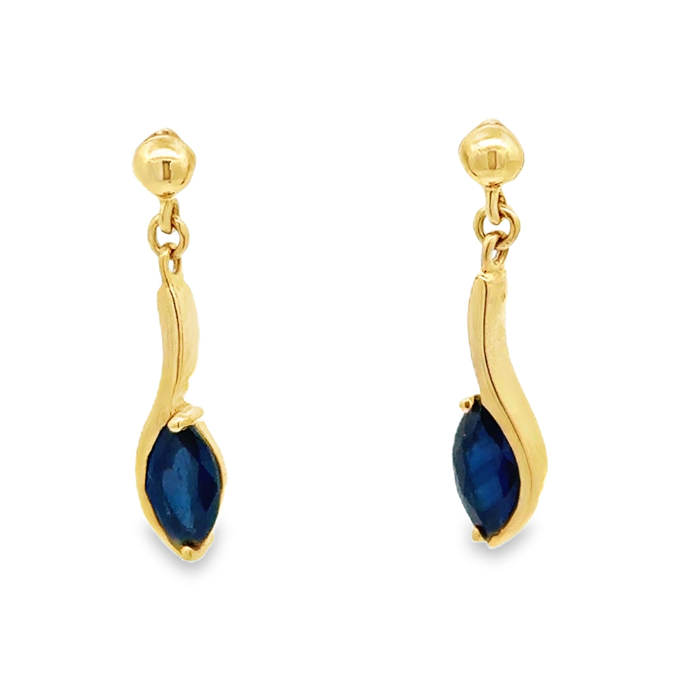 9ct Gold Marquise Sapphire Drop Earrings